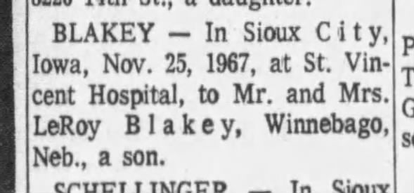 Mr. and Mrs. Leroy Blakey, a son